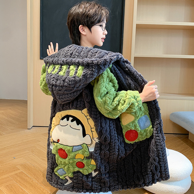 2025新款儿童睡衣男童秋冬季法兰绒男孩加厚珊瑚绒睡袍家居服套装