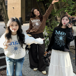 韩国代购 圆领印花卫衣男女宽松上衣可露丽风 MardiMercredi经典