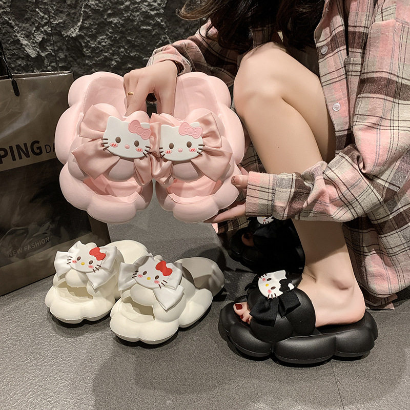 卡通凯蒂蝴蝶结厚底拖鞋可爱甜美学生宿舍防滑EVA云朵踩屎感凉拖