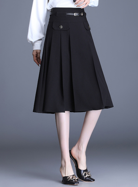 春季a字裙半身裙女2026新款高腰显瘦中长款垂感大摆裙百褶裙0108z