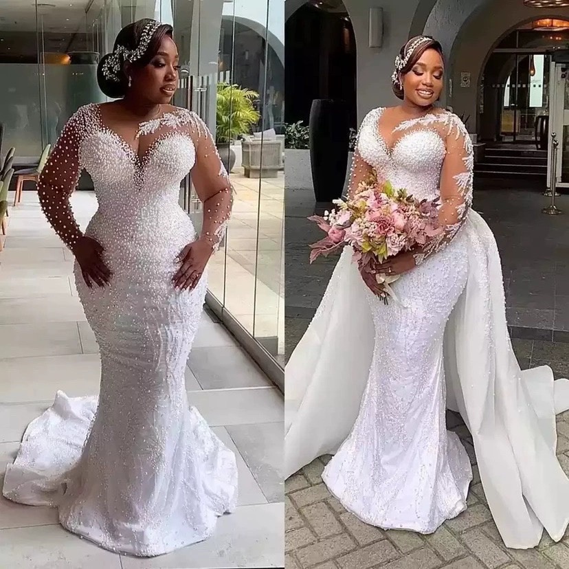 Luxury Pearls Beading 2 IN 1 Wedding Dress Mermaid Style Luxury Pearls Beading 2 IN 1 Wedding Dress Mermaid Style