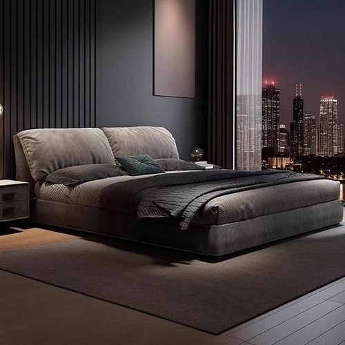 意式极简大象耳朵床现代简约科技绒布艺床2025新款主卧大床储物床