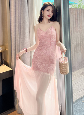 纯欲风仙女长裙夏季女法式性感显瘦蕾丝鱼尾吊带连衣裙内搭20479