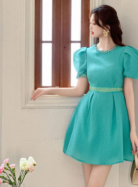 生日小礼裙2025夏季新款女名媛圆领泡泡袖收腰公主风连衣裙21168