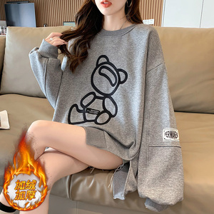 美式复古卫衣女2023秋冬新款胖妹妹设计感小众加绒上衣慵懒风外套