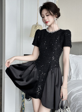 小个子生日礼服裙2026夏季新款女装重工镶钻亮片收腰连衣裙21695