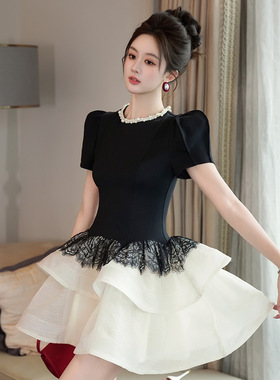 礼服裙2025夏季新款女装法式千金风泡泡袖掐腰蓬蓬连衣裙21731