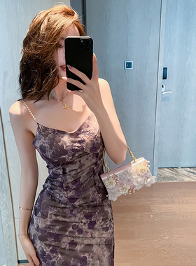 法式碎花吊带连衣裙2025夏季新款性感收腰鱼尾长裙度假风裙20375