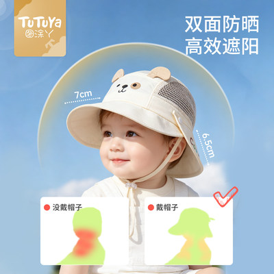 儿童防晒帽女宝宝夏季薄款婴儿遮阳帽婴幼儿帽子女童太阳帽一岁夏