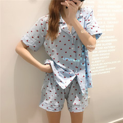 Korean Short Sleeve pajamas love printing loose thin lovely sweet home suit