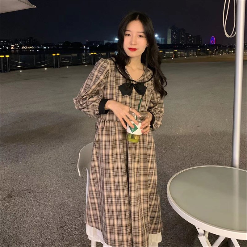 Real price ~ Sweet Baby collar waist Check Plaid Dress for women