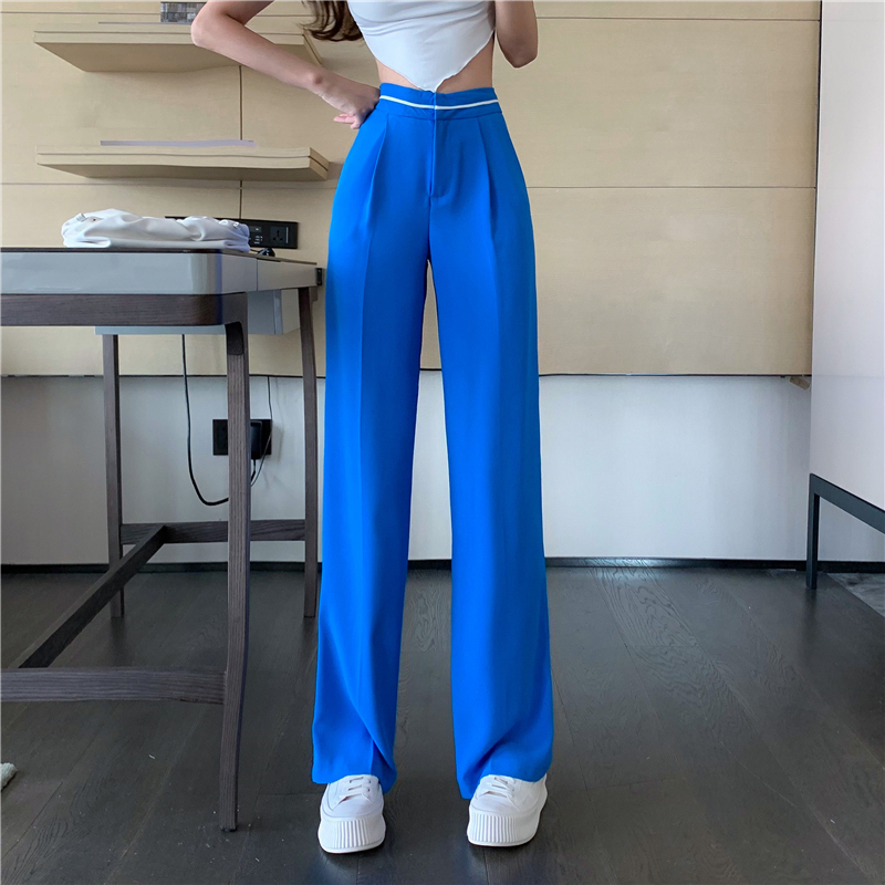 Real price fashion design high waist show thin drooping feeling suit floor pants straight tube wide leg long pants