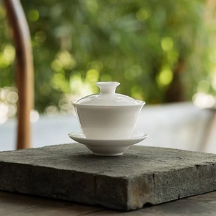 礼普羊脂玉陶瓷初夏盖碗香寒盖碗中式简约茶具品茗杯礼品定制logo