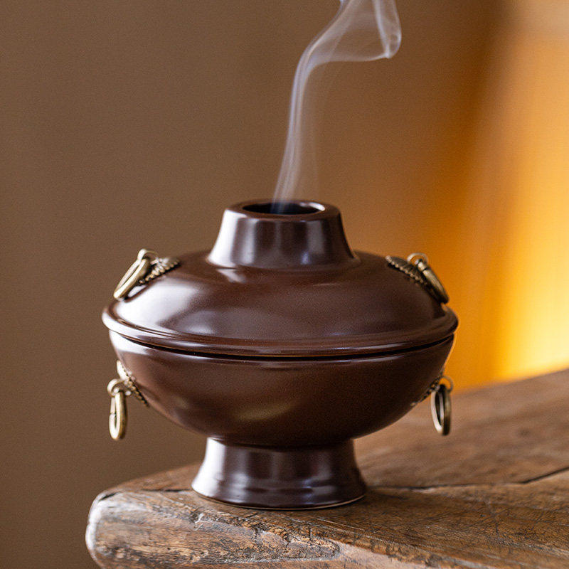 新中式仿铜高脚盘香炉茶室摆件