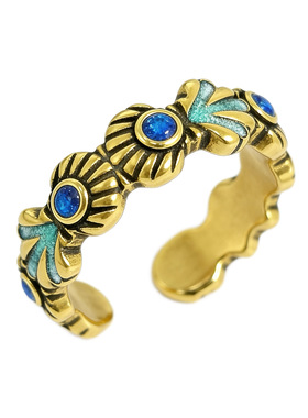 欧美复古黑金亚特兰蒂斯藏银戒指男女个性开口饰品素银指环礼物潮