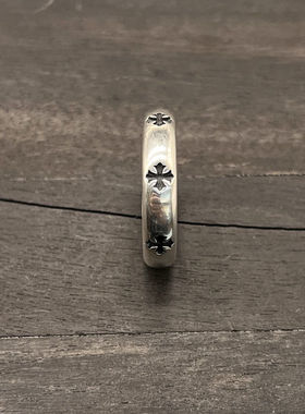 欧美复古十字架花情侣泰银戒指男女素圈食指男女藏银指环潮流礼物