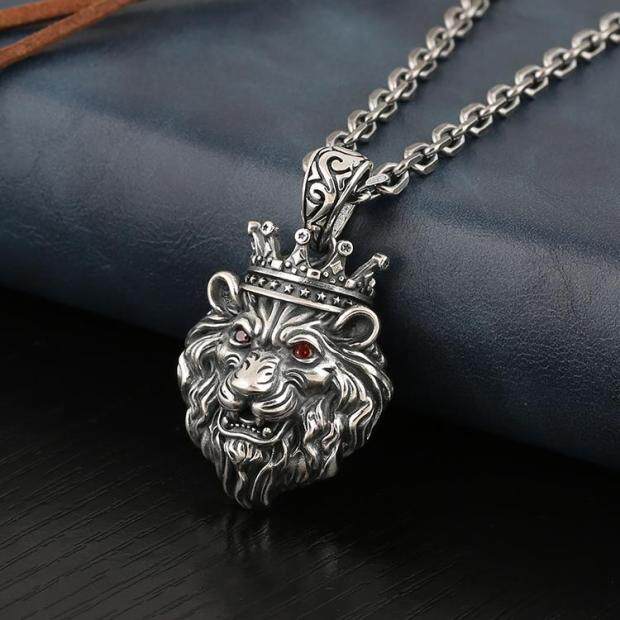 复古泰银狮子项链原创设计男士欧美嘻哈个性雄狮学生配饰藏银吊坠