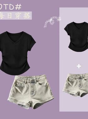 夏季新款中大童短袖女童韩系儿童套装学生牛仔短裤修身显瘦裤ins