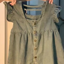 法式女童蓝色牛仔小飞袖娃娃衫女夏季薄款方领飞飞袖衬衫短款上衣