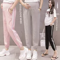 Quần bà bầu mặc phần mỏng Quần legging bà bầu rộng chín điểm Quần thể thao Harlan thường mặc quần dài mùa xuân và mùa hè cho bà bầu - Phụ nữ mang thai quần / quần bụng quần bầu mùa hè