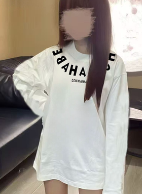 美式中大童装T恤男女款2025秋季宽松印花字母休闲长袖时尚上衣潮