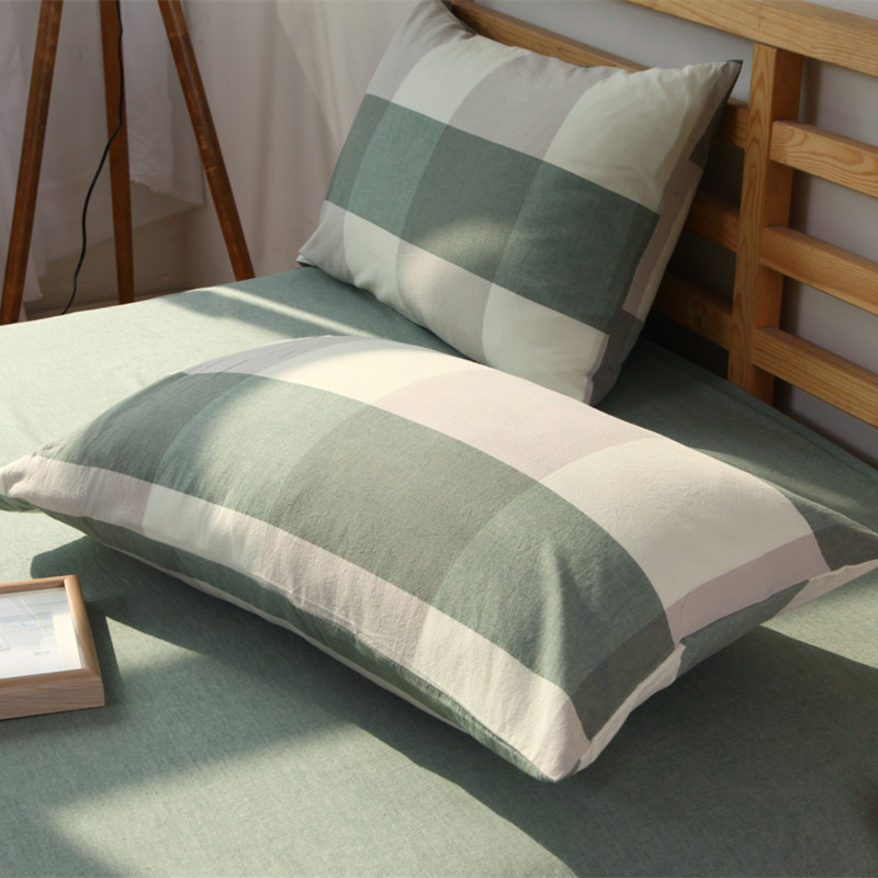 良品水洗棉格子单人枕套纯棉枕芯套格子全棉成人枕头套1只一对拍2