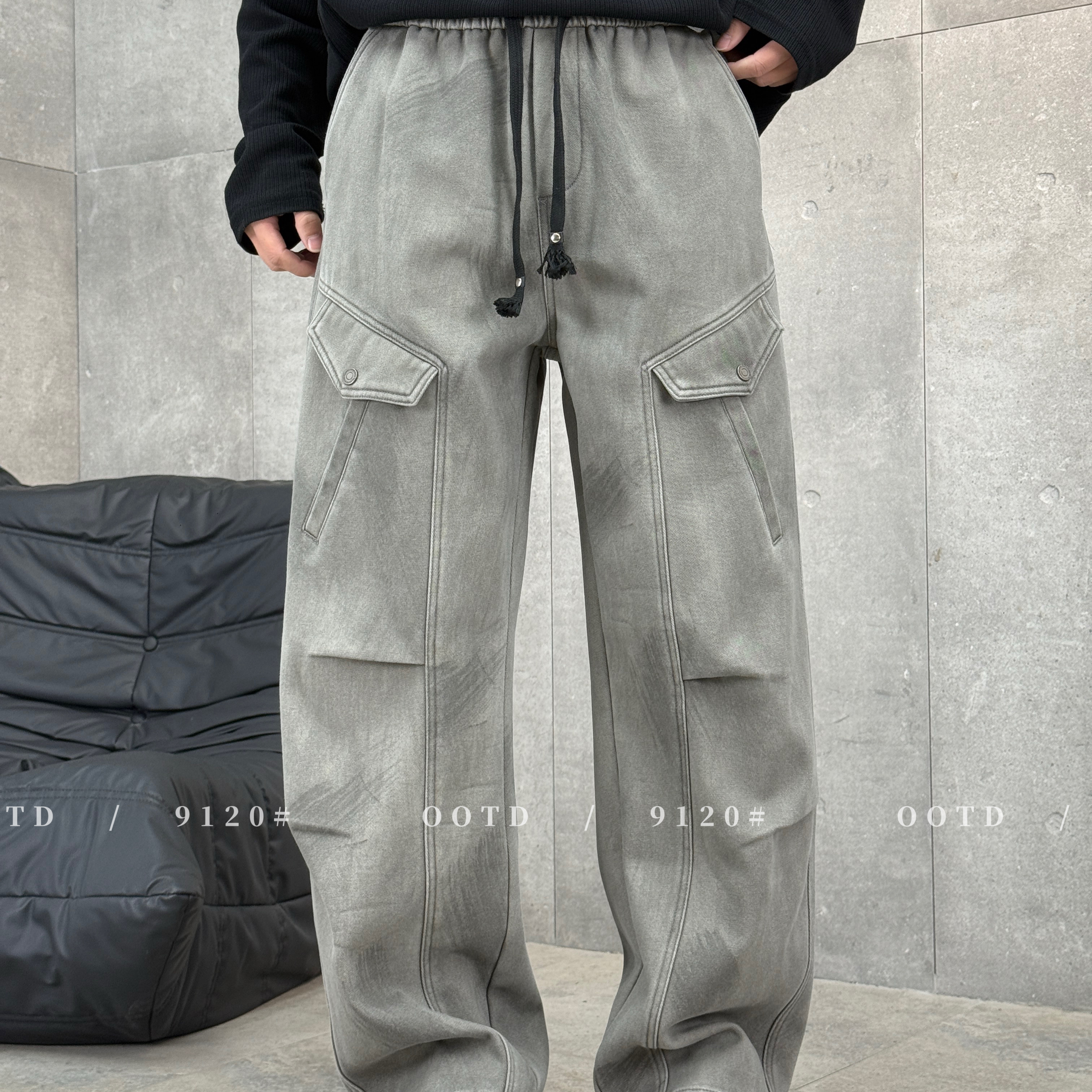 新款弯刀裤子青少年秋冬加绒加厚