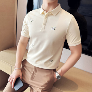 男士 小个子2026夏季 休闲商务翻领碎花刺绣短袖 POLO衫 T恤 S号XS小码