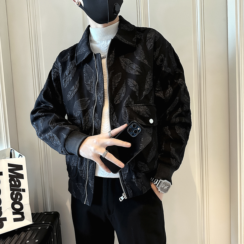 春秋新款青年翻领小码XS夹克男士薄款韩版小个子155休闲暗纹外套