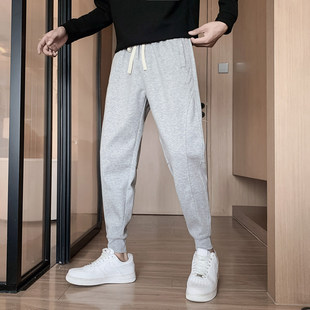 秋冬季卫裤子男S九分裤小个子26码27码运动裤灰色束脚加绒休闲裤