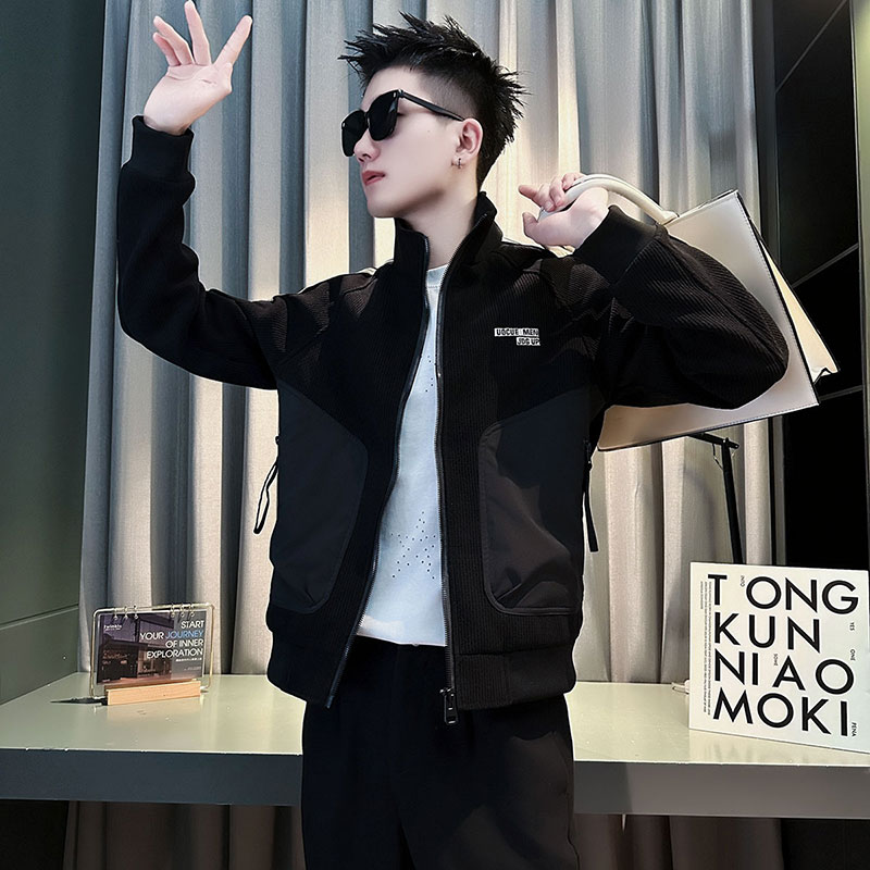 XS160小码男装矮小个子外套男春秋款条纹夹克简约百搭S号立领上衣