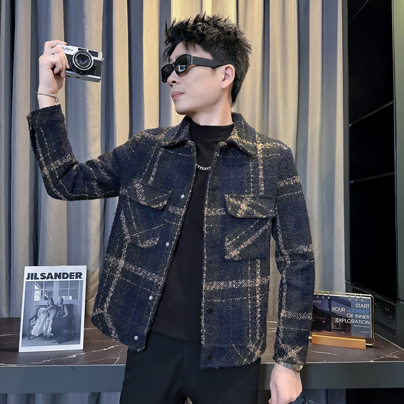 155矮小个子穿搭S号XS码高级感呢子外套秋冬季韩版男装修身夹克