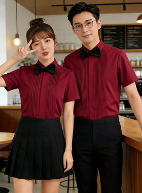 小个子2026夏季男女同款礼服演出服修身工作服S号XS小码短袖衬衫