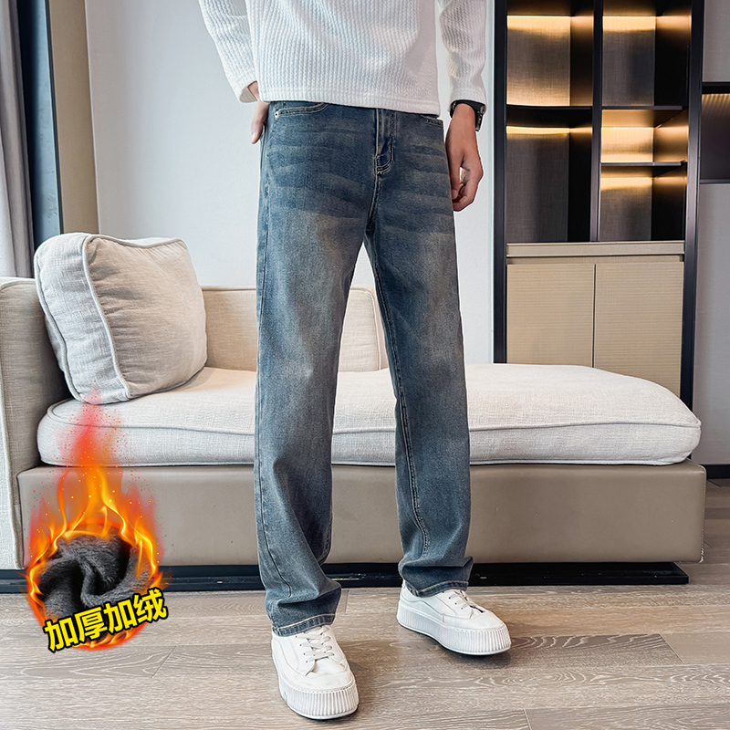 小码男装矮小个子26号27秋冬新款弯刀牛仔裤做旧裤微宽直筒长裤