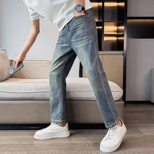 小码男装26号27矮小个子加绒加厚九分裤美式微宽松做旧直筒牛仔裤