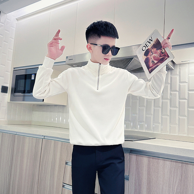 秋冬季半拉链卫衣男短款修身加绒打底衫矮个子S号XS小码上衣服