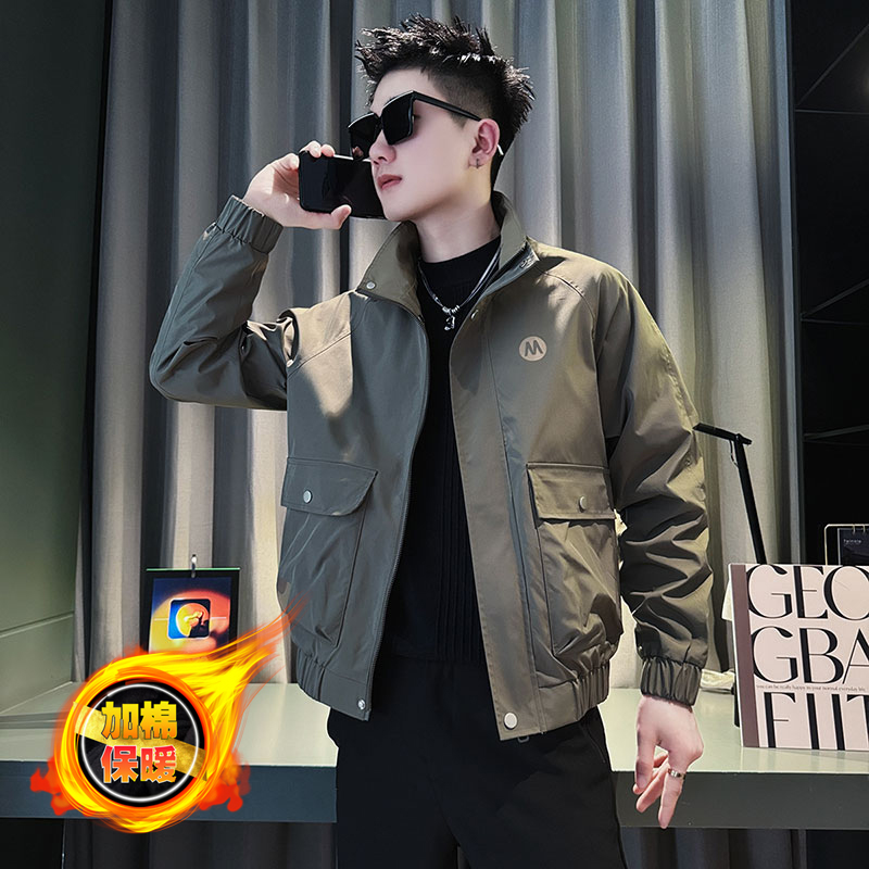 XS小码男装加棉保暖外套男韩版修身立领夹克矮小个子短款上衣百搭