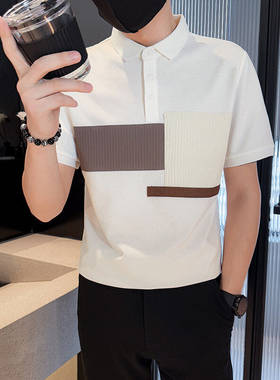 小码男夏季新款T恤青年小个子XS修身贴布拼接设计翻领短袖Polo衫