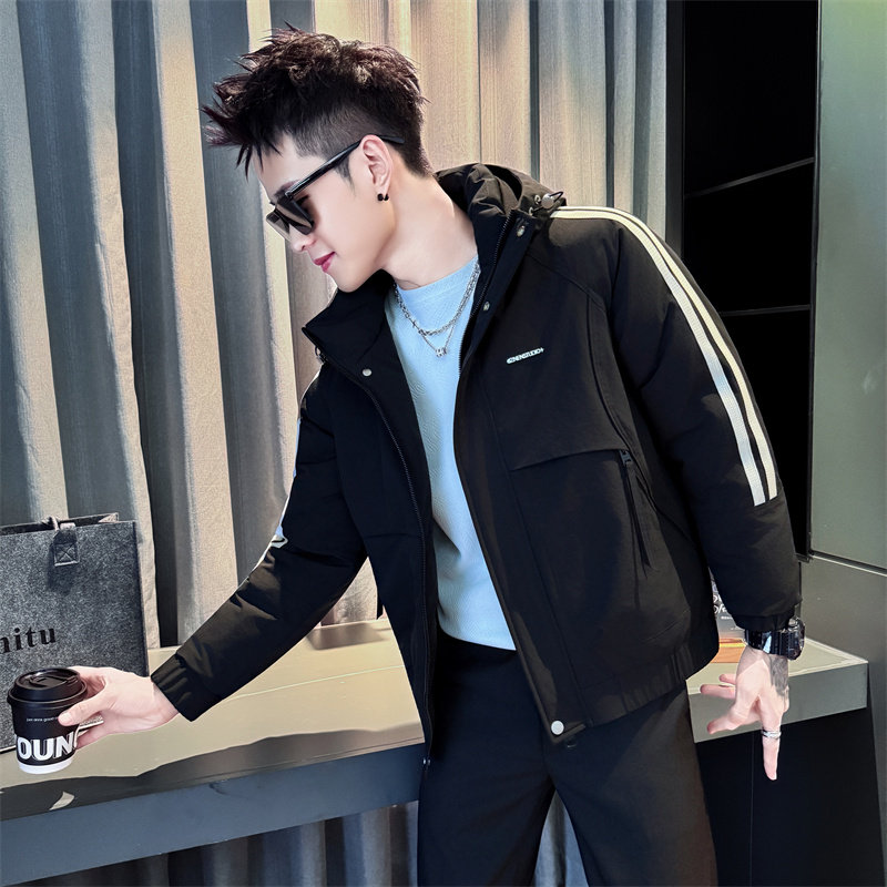 小码男棉服冬季加厚短款S号XS棉袄矮小个子条纹棉衣保暖连帽外套