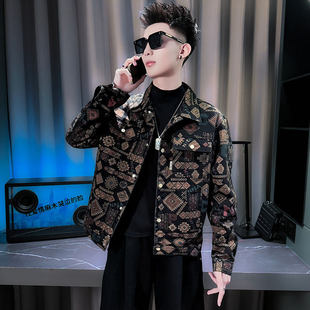 小码男装秋冬季高端印花牛仔夹克矮小个子S号XS男款百搭时尚外套