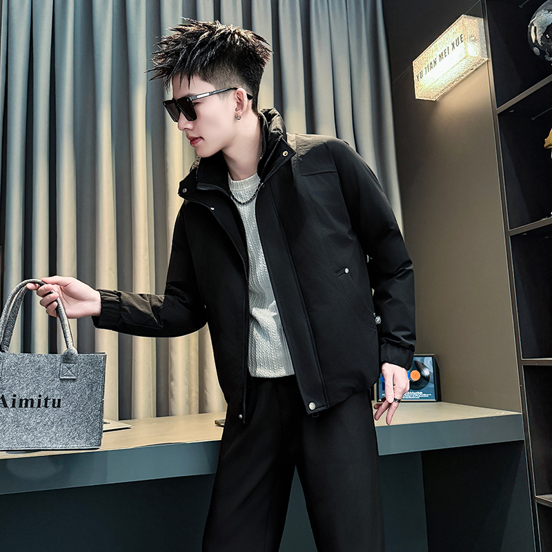 小码男装潮牌假两件棉服矮小个子S号XS小码修身棉袄立领保暖棉衣