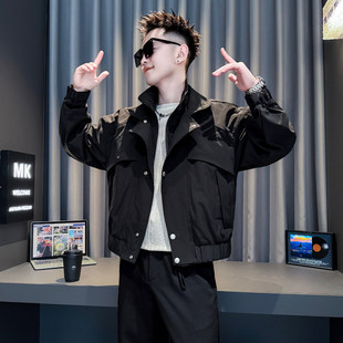 潮牌工装假两件宽松休闲百搭潮流痞帅气夹克衫2026春装S小码外套