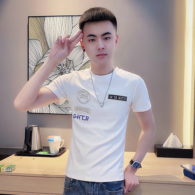 XS码紧身T恤男150小个子小码男装155瘦人弹力半袖tee百搭刺绣短袖