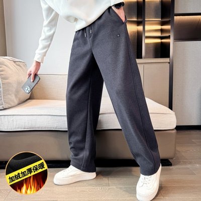 弯刀裤子男款秋冬直筒裤宽松休闲裤男士加绒加厚新款冬季运动裤男