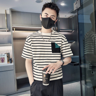 矮小个子S号S小码宽松休闲短袖T恤圆领格子条纹男生百搭体恤