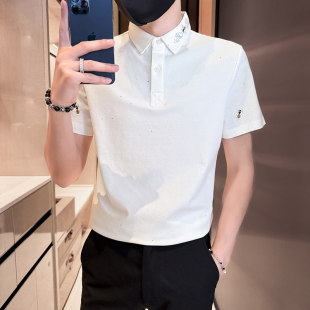 短袖 翻领T恤男S号XS码 Polo衫 修身 上衣 夏装 撒金工艺小蜜蜂刺绣小码