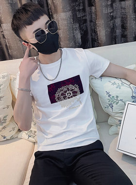 小码短袖T恤男刺绣贴布打底衫155矮个子XS码S号修身弹力衣服潮流