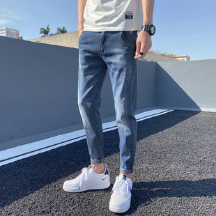 修身 纯色牛仔裤 子修身 男裤 小个子裤 韩版 九分裤 小码 26号27码