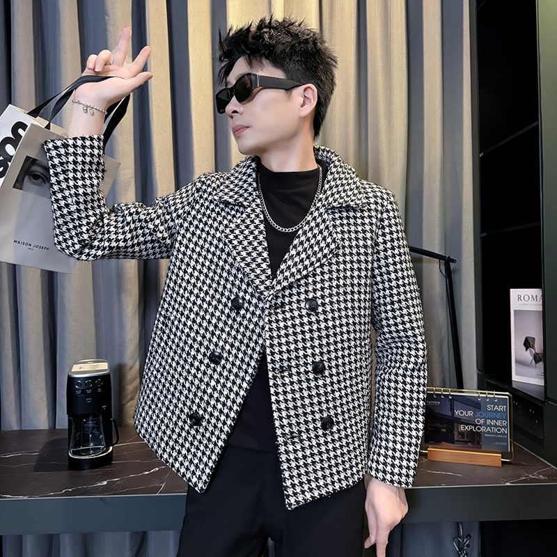 冬季加厚短款修身毛呢夹克XS小码青年XS男士瘦小个子西装领外套 S