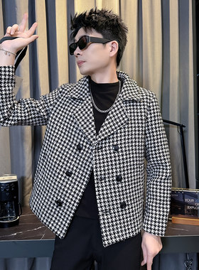 冬季加厚短款修身毛呢夹克XS小码青年XS男士瘦小个子西装领外套 S